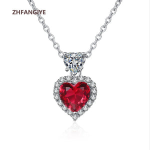 Heart Pendant Necklace Wedding Party 925 Silver Jewelry Ruby Zircon Gemstone