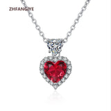 Heart Pendant Necklace Wedding Party 925 Silver Jewelry Ruby Zircon Gemstone