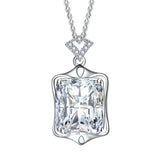 925 Silver Zircon Necklace Rectangle Pendant Bridal Jewelry