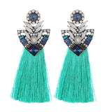 Yellow Tassel Earrings Crystal Flower Stud Vintage Rhinestone