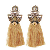 Yellow Tassel Earrings Crystal Flower Stud Vintage Rhinestone