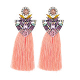 Yellow Tassel Earrings Crystal Flower Stud Vintage Rhinestone
