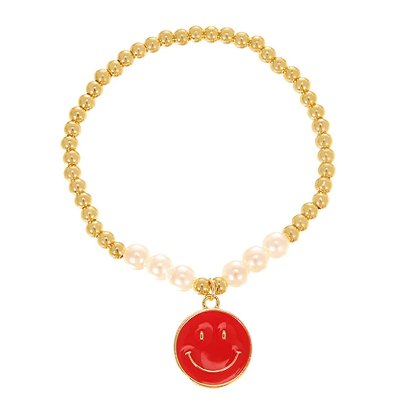 Pearls Statement Bracelets with Smiley Face Pendant