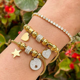 Titanium Steel Bangle Bracelet with Star Heart Pendant