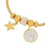 Titanium Steel Bangle Bracelet with Star Heart Pendant