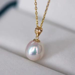 18K Freshwater Drop Pearl Pendant Necklace Au750 Fine Jewelry Women Gift