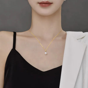 18K Freshwater Drop Pearl Pendant Necklace Au750 Fine Jewelry Women Gift