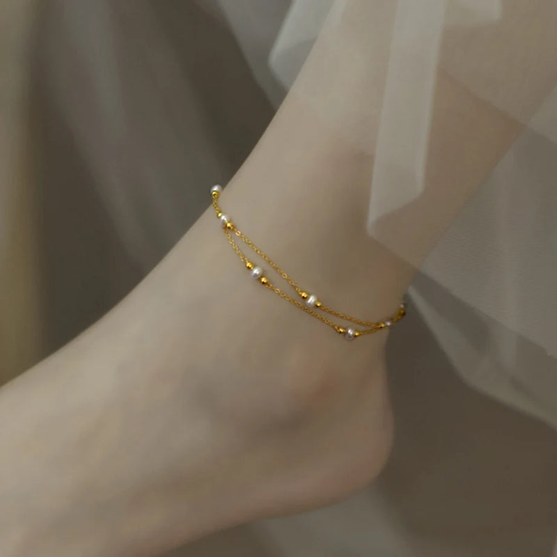 Freshwater Pearl Adjustable Anklet Retro Style Fine Jewelry