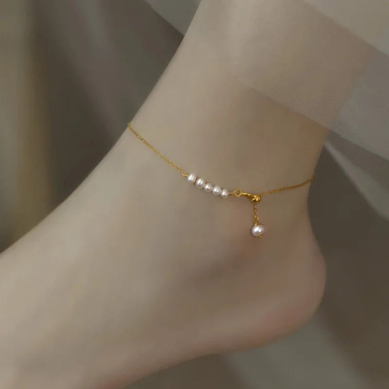 Freshwater Pearl Anklet 14K Filled Jewelry Ladies Adjustable Bead Anklet