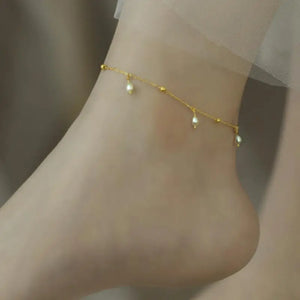 Natural Freshwater Pearl Anklet 14K Gold Filled Chain Retro Jewelry