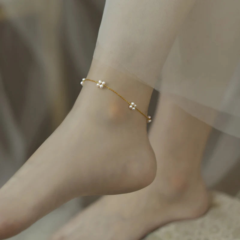 Freshwater Pearl Anklet 14K Plated Necklace Women's Jewelry