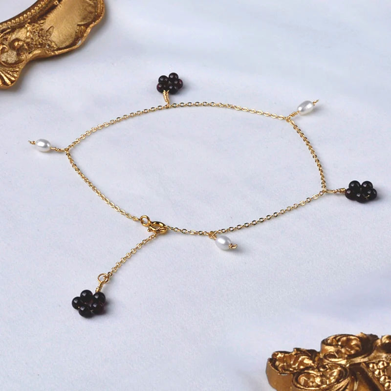 Freshwater Pearl Anklet Garnet 14KGold Filled Chain Fine Jewelry