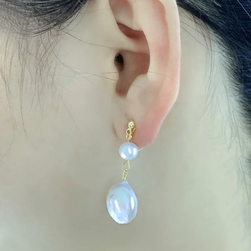 Natural Freshwater Pearl Earring Clip 14K Vintage High Jewelry