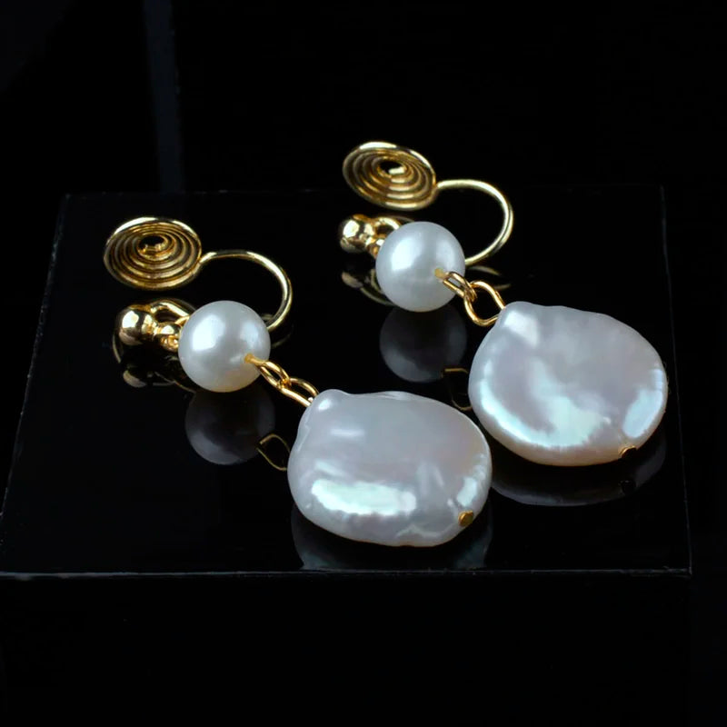 Natural Freshwater Pearl Earring Clip 14K Vintage High Jewelry