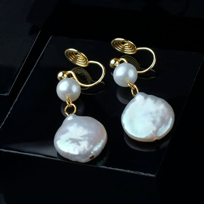Natural Freshwater Pearl Earring Clip 14K Vintage High Jewelry