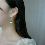Freshwater Pearl Drop Earrings Green Agate Ear Jewelry