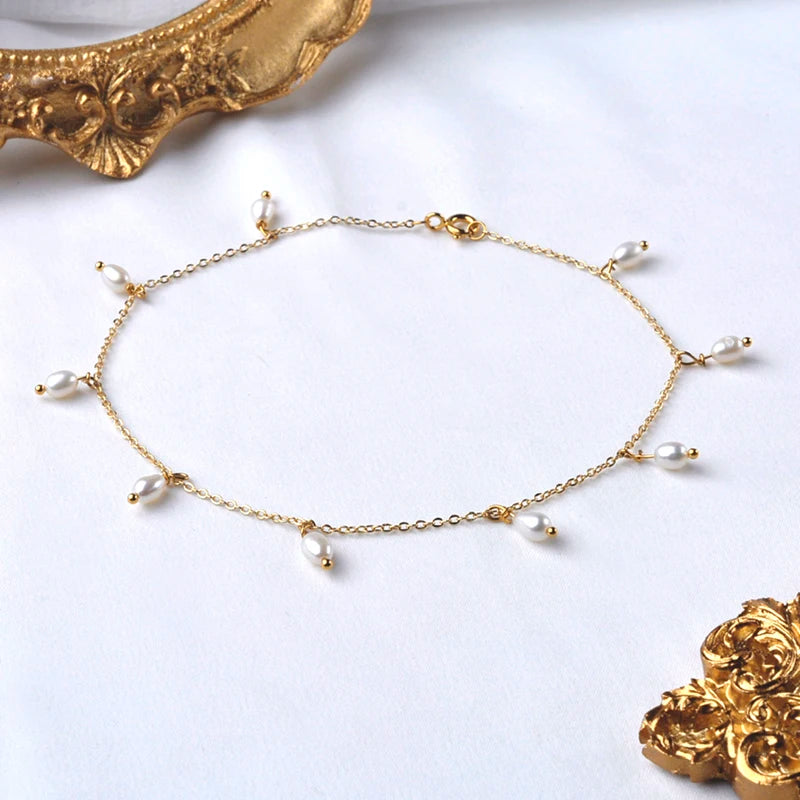 Freshwater Garnet Pearl Anklet 14K Filled Chain Fine Jewelry Gift
