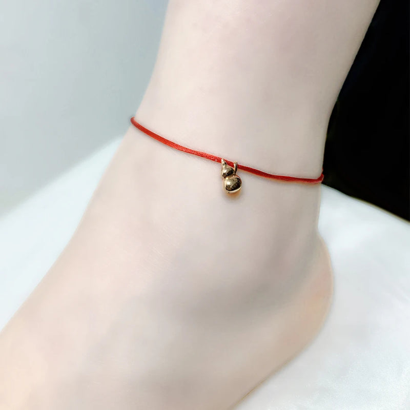 Real 18K Anklet AU750 Gourd Pendant Red Rope Fine Jewelry Gift