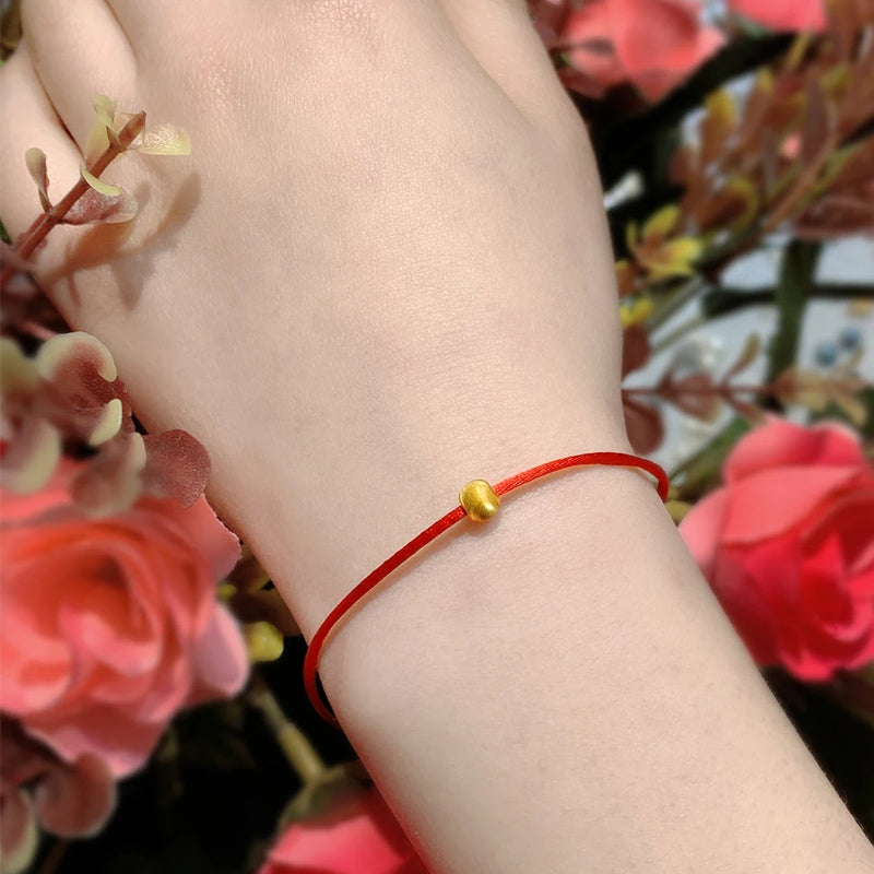 18K Bracelet Pure AU750 Ball Hand Woven Red Rope for Women