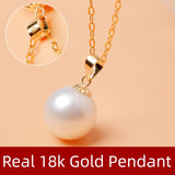 18K Pearl Pendant Necklace for Women Au750 Round Fine D207