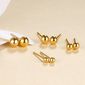 18K Gold Stud Earrings Golden Bead Ball Wedding Gift for Women