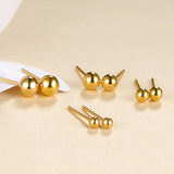 18K Gold Stud Earrings Golden Bead Ball Wedding Gift for Women