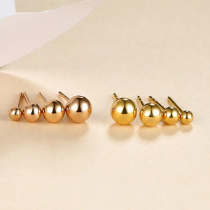 18K Gold Stud Earrings Golden Bead Ball Wedding Gift for Women