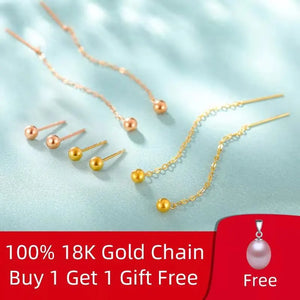 18K Yellow Drop Earrings Fine Jewelry Wedding Gift Pure AU750 Women E513