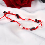 Freshwater Pearl Anklet Garnet Hand Woven Red String Women Jewelry