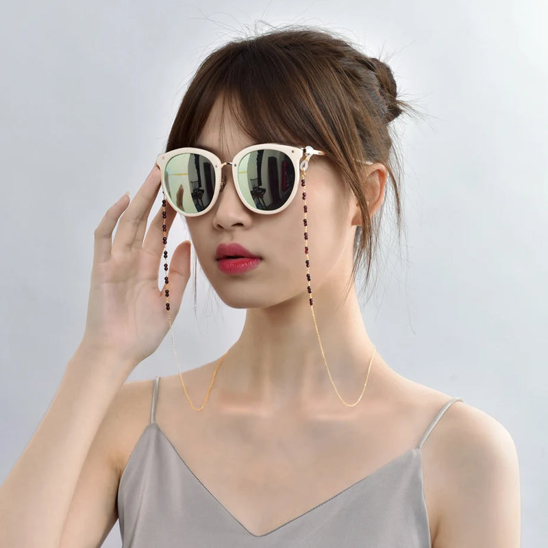 ZHIXI Red Garnet Glasses Chain 14K Fine Jewelry Gift