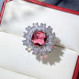 Red CZ Bridal Ring for Wedding Ceremony Party Bling Bling Women Rings