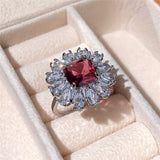 Red CZ Bridal Ring for Wedding Ceremony Party Bling Bling Women Rings