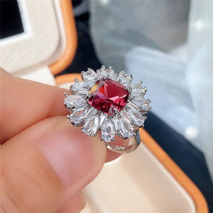Red CZ Bridal Ring for Wedding Ceremony Party Bling Bling Women Rings