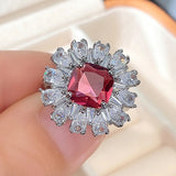 Red CZ Bridal Ring for Wedding Ceremony Party Bling Bling Women Rings