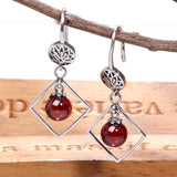 Chalcedony Ruby Drop Earrings 925 Sterling Silver Retro Jewelry