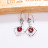 Chalcedony Ruby Drop Earrings 925 Sterling Silver Retro Jewelry