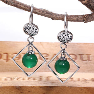 Chalcedony Ruby Drop Earrings 925 Sterling Silver Retro Jewelry