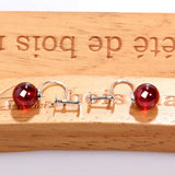 Garnet Gemstone Stud Earrings 925 Sterling Silver Ruby Ball Women Jewelry