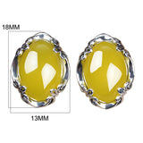 925 Silver Retro Chalcedony Agate Clip Earrings Yellow Gemstones