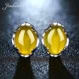 925 Silver Retro Chalcedony Agate Clip Earrings Yellow Gemstones
