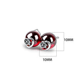 Vintage 925 Sterling Silver Ball Stud Earrings Red Retro For Women