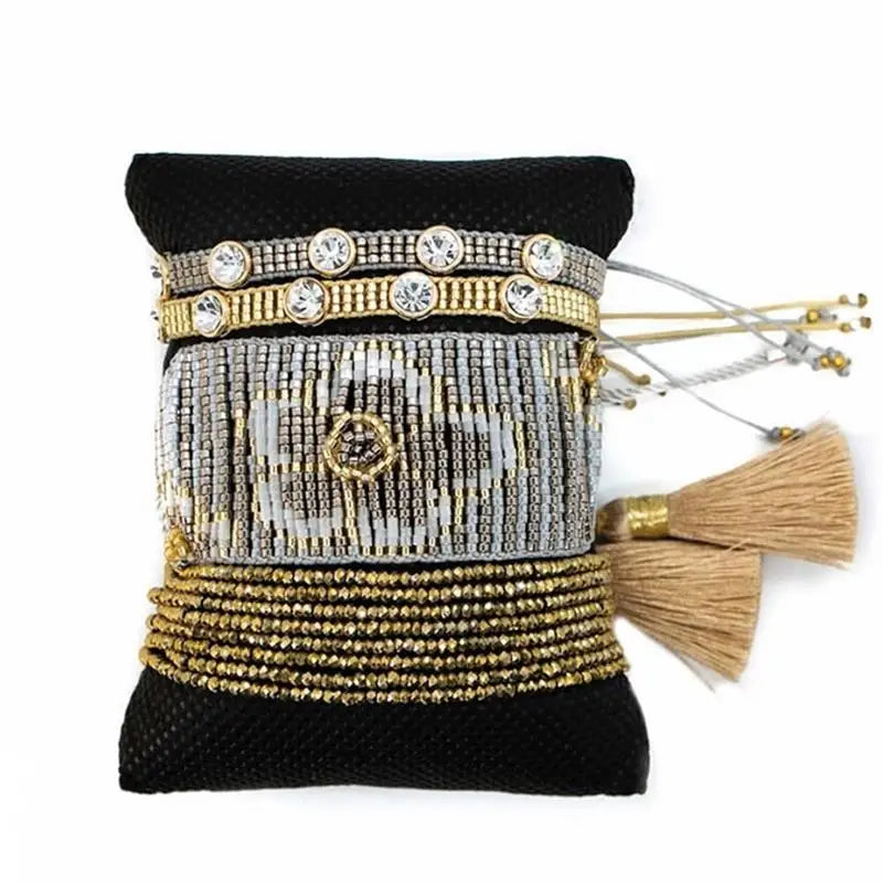 Boho Bracelet Women Flowers Pattern Woven Bracelets Ethnic