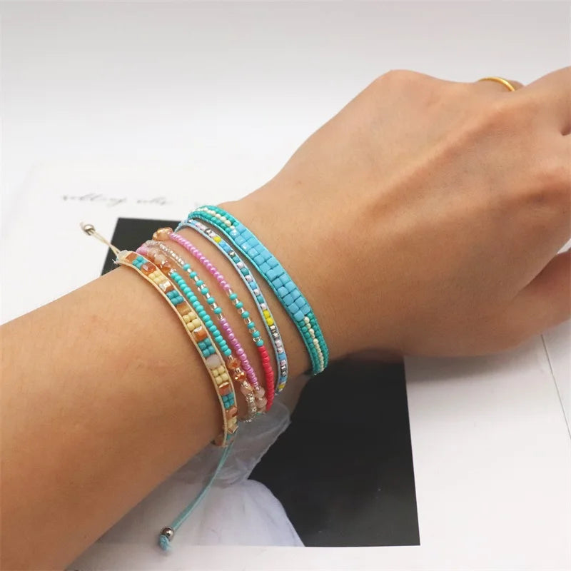 Bohemia Weave Rope Chain Bracelets Crystal Seed Beads Charms Wristband Jewelry