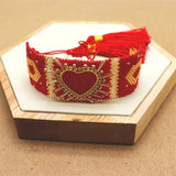 Mexican Heart Bracelet Women Tassel Crystal Bead Jewelry Gift