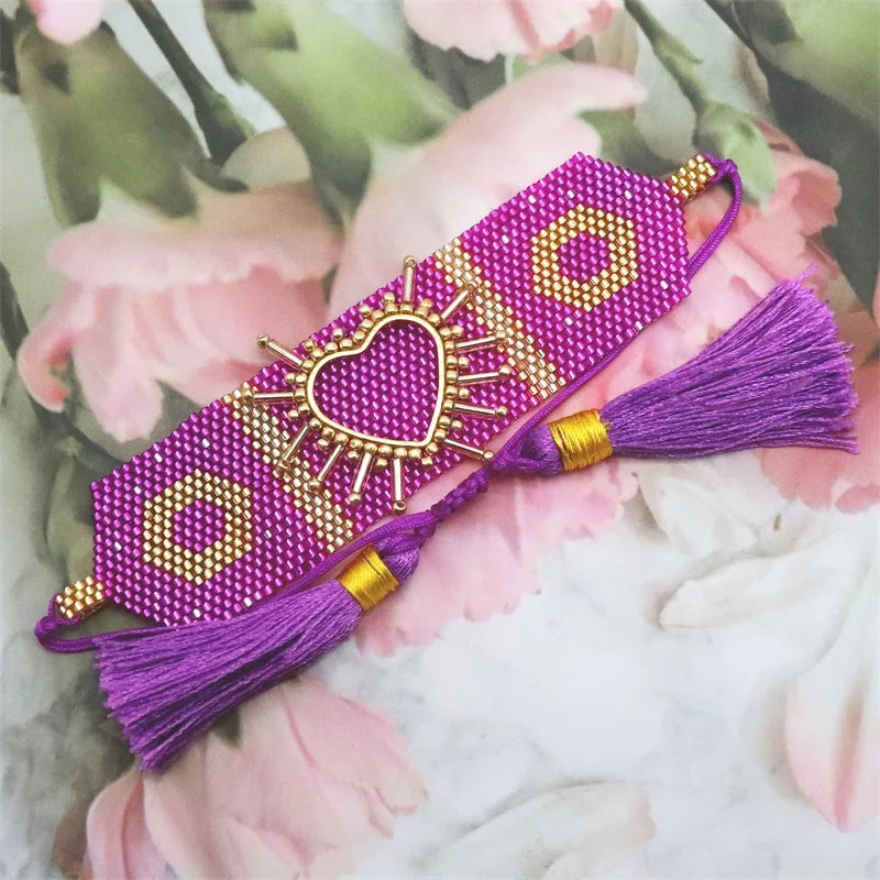 Mexican Heart Bracelet Women Tassel Crystal Bead Jewelry Gift