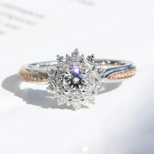Adjustable Sunflower Wedding Ring CZ Double Christmas Gift Jewelry
