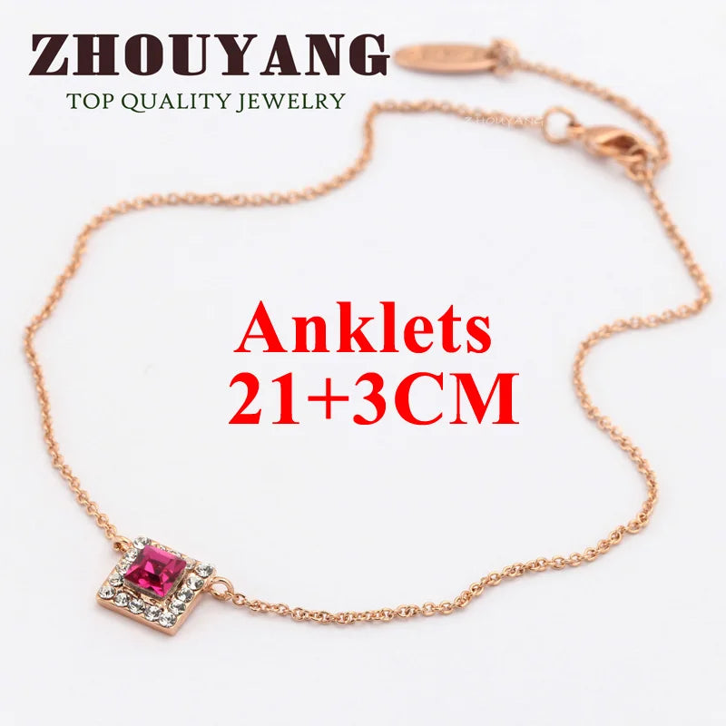 Bracelet On The Leg Women's Summer Beach Anklet Top Square Rose Crystal