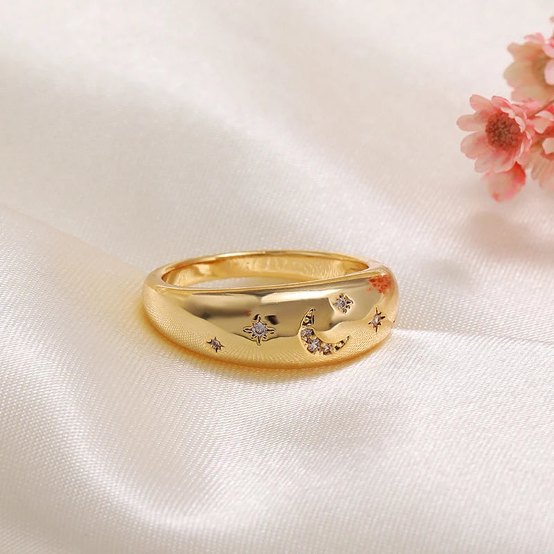 Moon And Star Chunky Rings Vintage Wedding Ring Female Jewelry KAR246