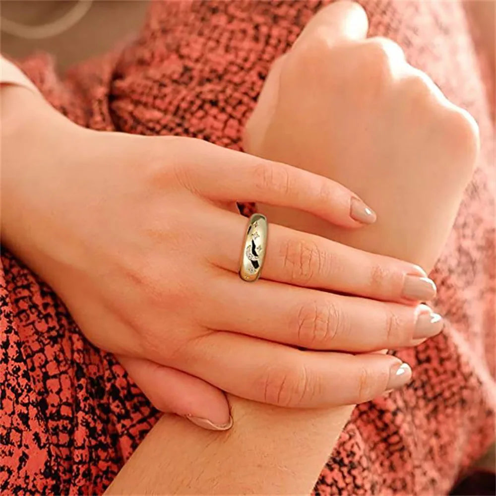 Moon And Star Chunky Rings Vintage Wedding Ring Female Jewelry KAR246