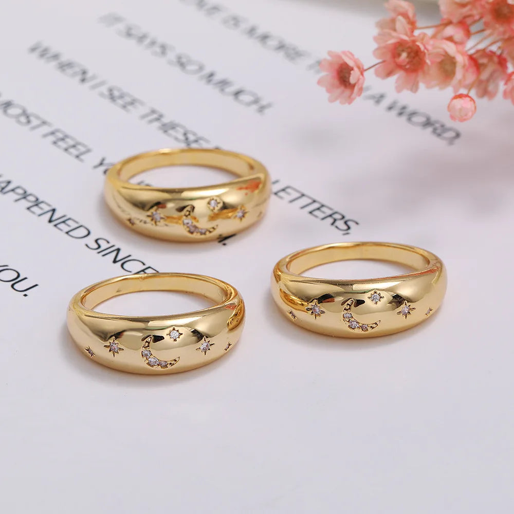 Moon And Star Chunky Rings Vintage Wedding Ring Female Jewelry KAR246